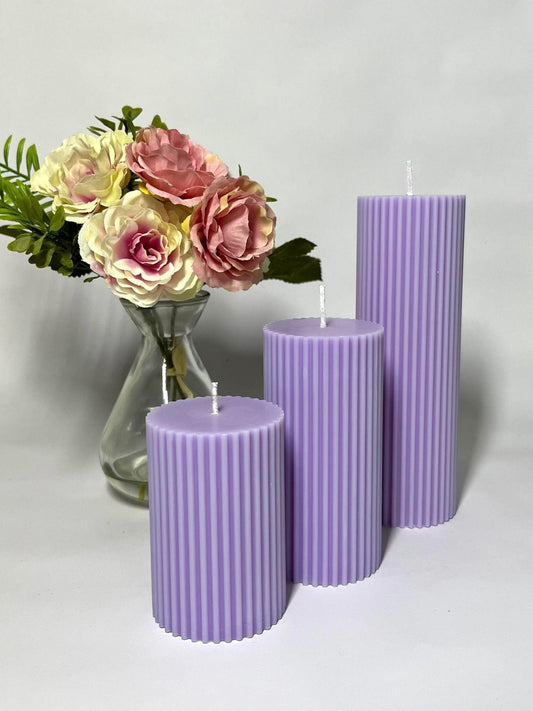 Ribbed Soy Wax Pillar Candles - Purple - Layla Loves