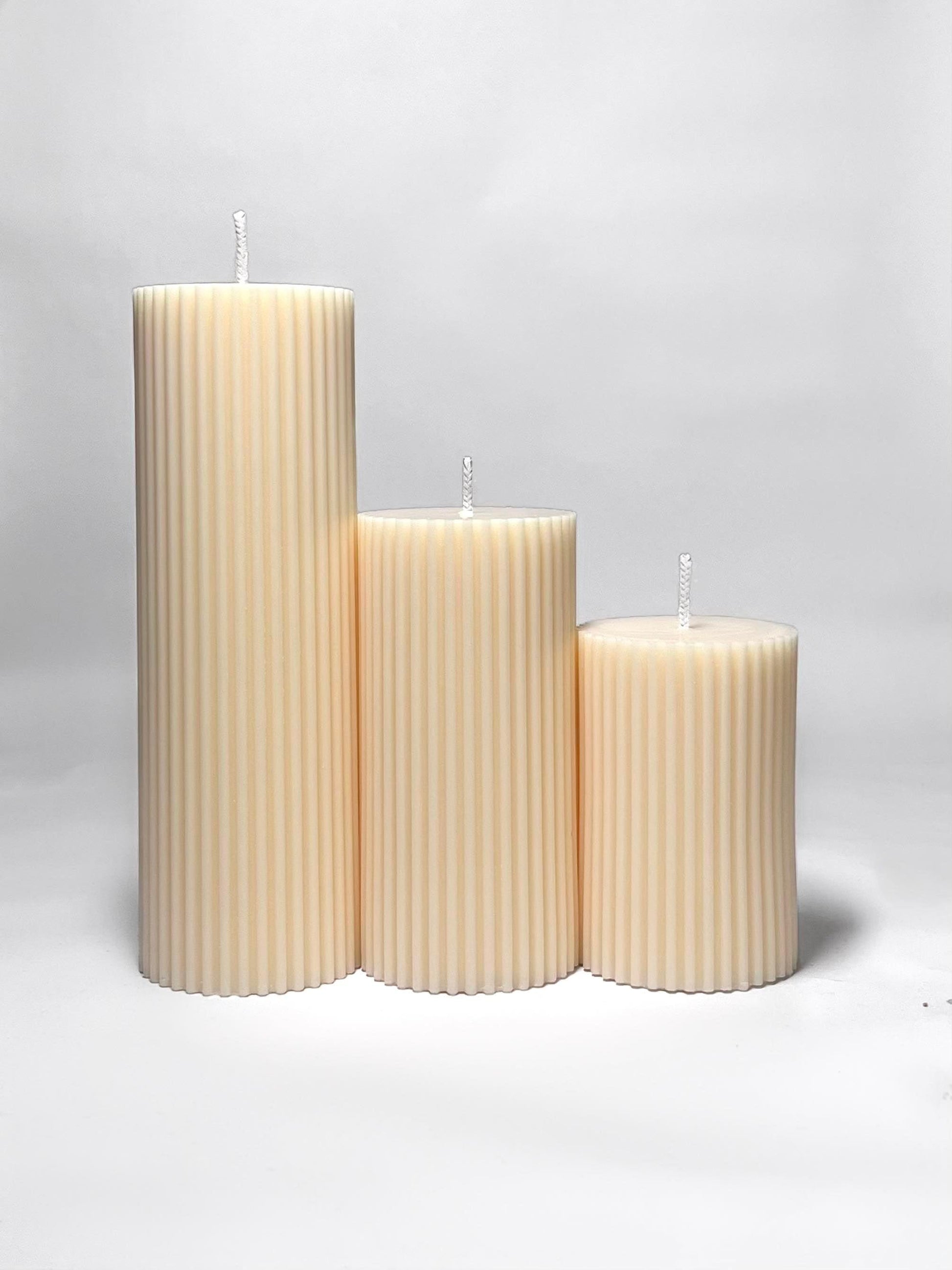 Ribbed Soy Wax Pillar Candles - Cream - Layla Loves