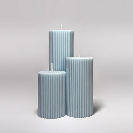 Ribbed Soy Wax Pillar Candles - Blue - Layla Loves