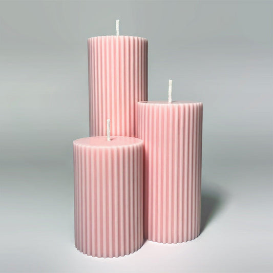 Ribbed Soy Wax Pillar Candles - Pink - Layla Loves